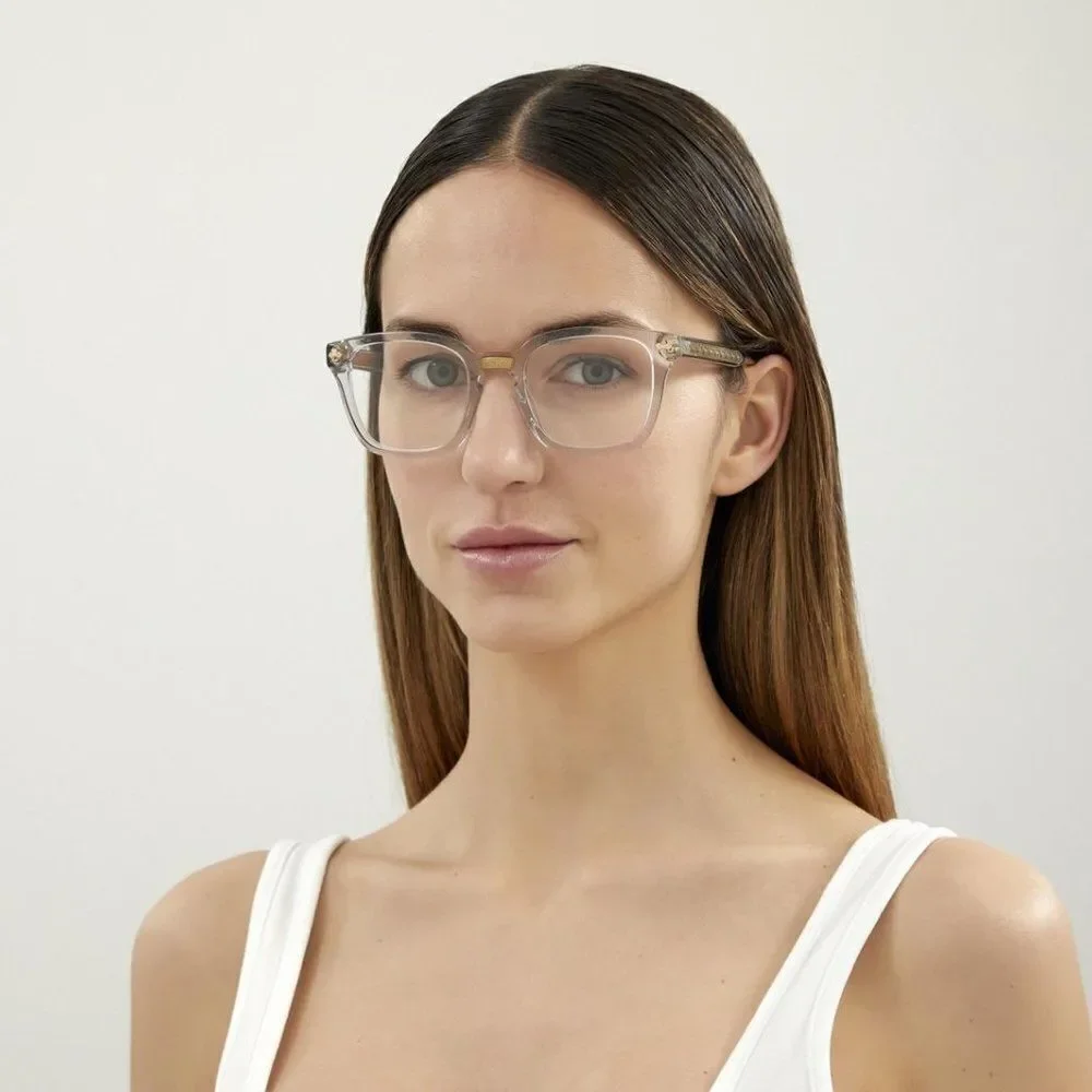 NEW Gucci GG0184O 005 Unisex Square Gray Clear Gold Eyeglasses